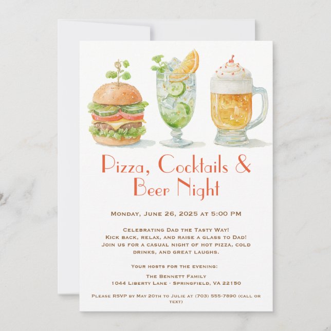 Pizza, Cocktails & Beer – Father’s Day Party  Invitation (Front)