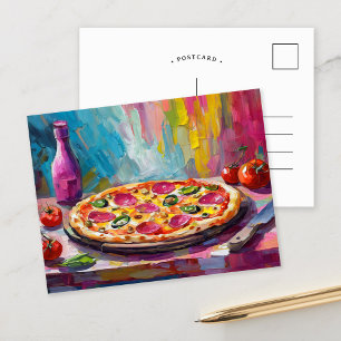 Pizza Colorful Modern Abstract Art Postcard