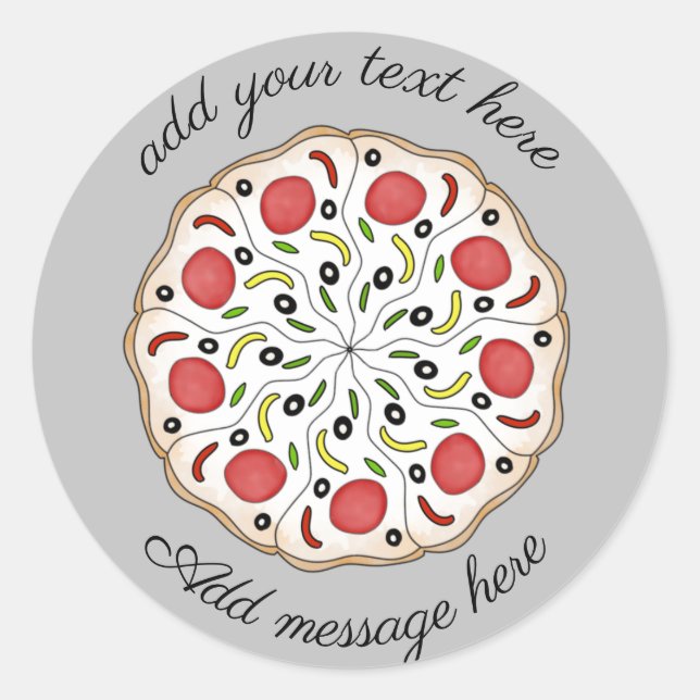 pizza custom text classic round sticker (Front)