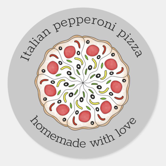 pizza custom text classic round sticker (Front)