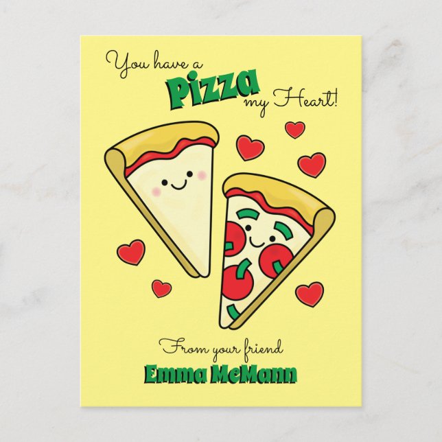 Pizza Cute Kids Valentine's Day Kawaii Postcard (Front)