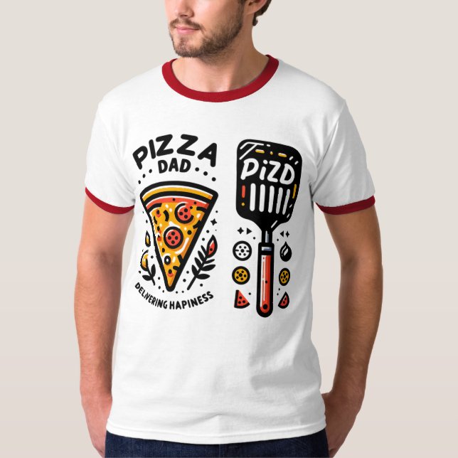 Pizza Dad Delivering Happiness Ringer T-Shirt Desi (Front)