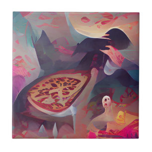 Pizza dark fantasy world graphic abstract art ceramic tile