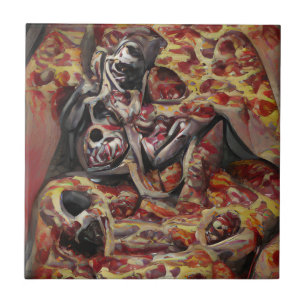 Pizza deathtrap graphic abstract art ceramic tile