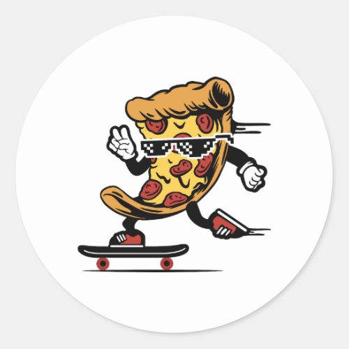 Pizza Delivery Funny Pizza Skateboarding Classic Round Sticker