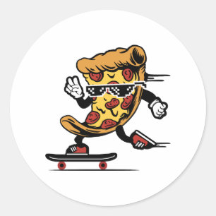 Pizza Delivery, Funny Pizza Skateboarding Classic Round Sticker
