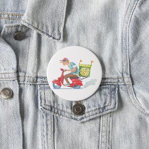 Pizza Delivery Guy on Red Scooter Button