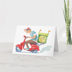 Pizza Delivery Guy on Red Scooter Card