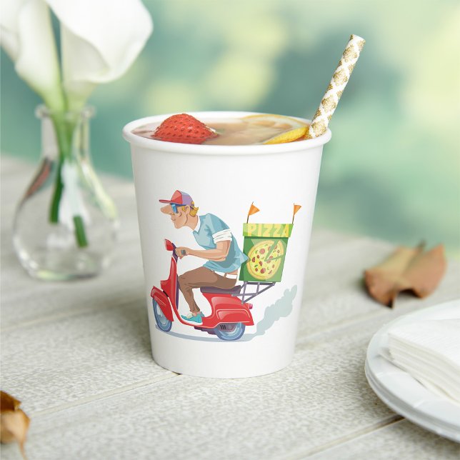 Pizza Delivery Guy on Red Scooter Paper Cups (Creator Uploaded)