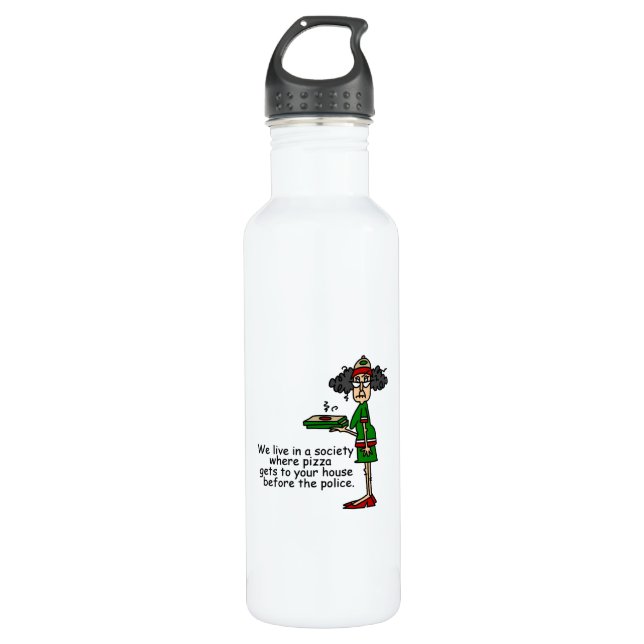 Pizza Delivery Humor Stainless Steel Water Bottle (Front)
