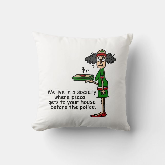 Pizza Delivery Humor Throw Pillow (Front)