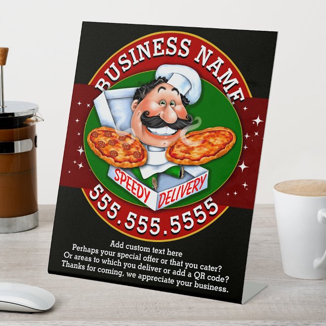 Pizza Delivery Pizzeria Business Customizable Pedestal Sign (Creator Uploaded)