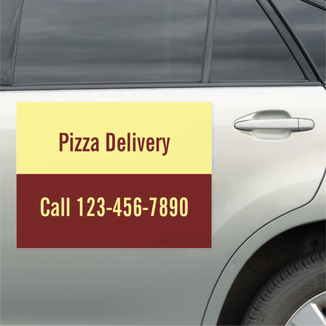 Pizza Delivery Service Yellow & Dark Red Template Car Magnet (In Situ)