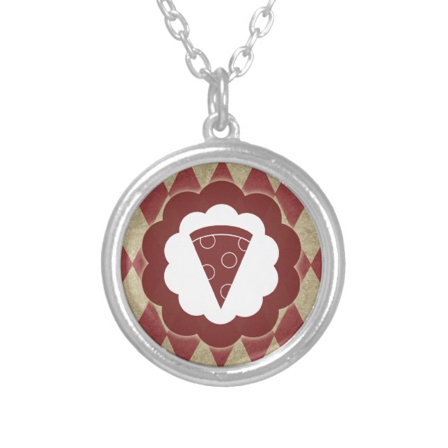 pizza diamonds silver plated necklace (Front)