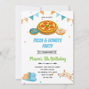 Pizza donuts boy sleepover invitation