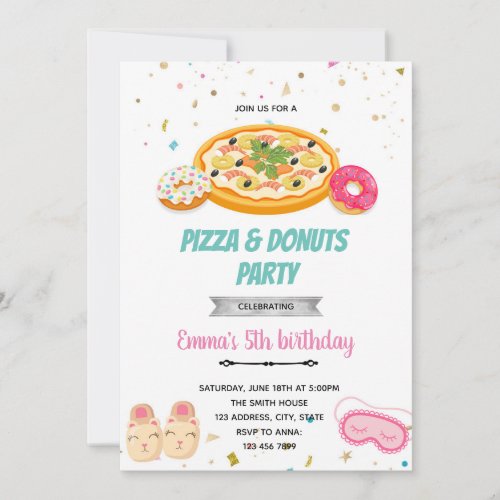 Pizza donuts girl slumber invitation