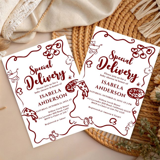 Pizza doodle special Delivery Baby Shower  Invitation (Creator Uploaded)