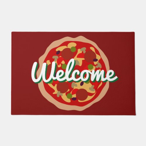 Pizza door mat large with custom welcome text