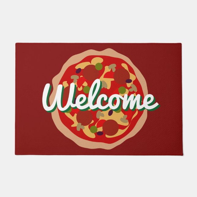 Pizza door mat (large) with custom welcome text (Front)