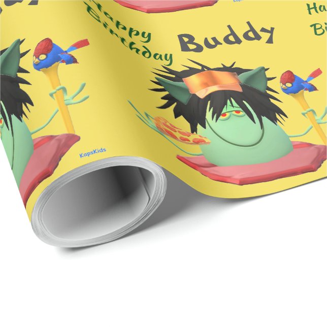 Pizza Eating Monster Personalize Birthday Wrapping Paper (Roll Corner)