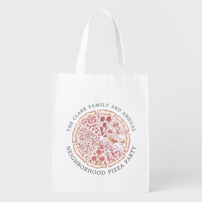 Pizza Event Themed Custom Text Grocery Bag (Front)