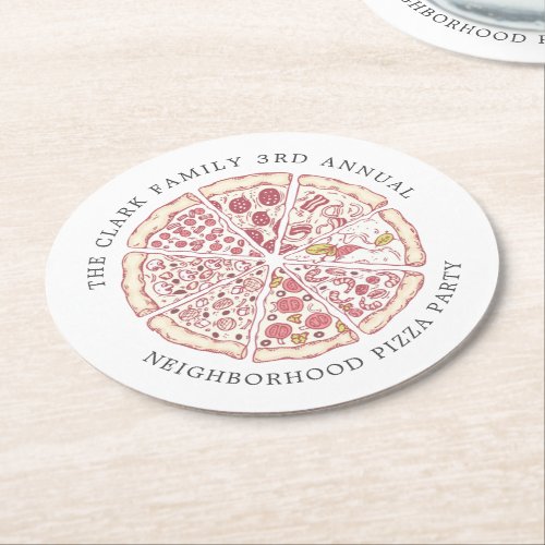 Pizza Event Themed Custom Text   Round Paper Coas Round Paper Coaster