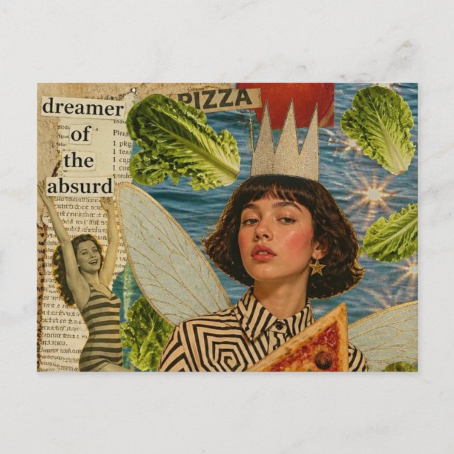 Pizza Fairy Mixed Media Collage Postcard (Front)