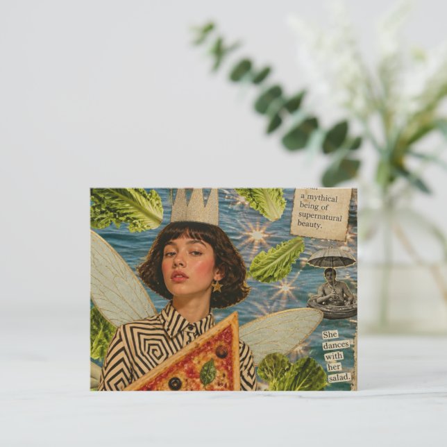 Pizza Fairy Mixed Media Collage Postcard (Standing Front)