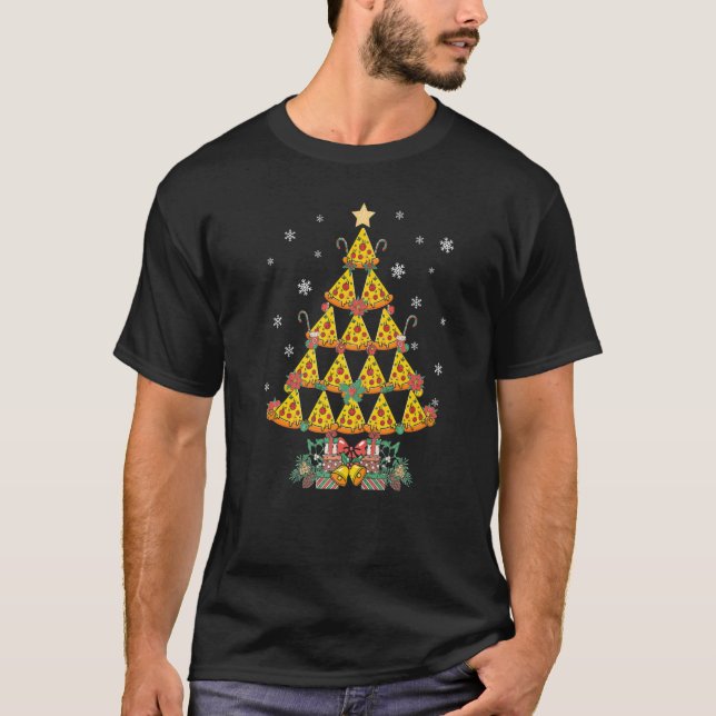 Pizza Fast Food  Lights Xmas Santa Pizza Christmas T-Shirt (Front)