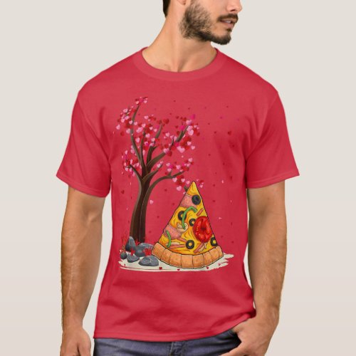 Pizza Fast Food Lover Funny Heart Tree Pizza Valen T_Shirt
