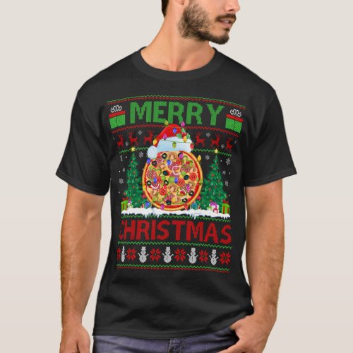 Pizza Fast Food Lover Xmas Lighting Ugly Pizza Chr T_Shirt