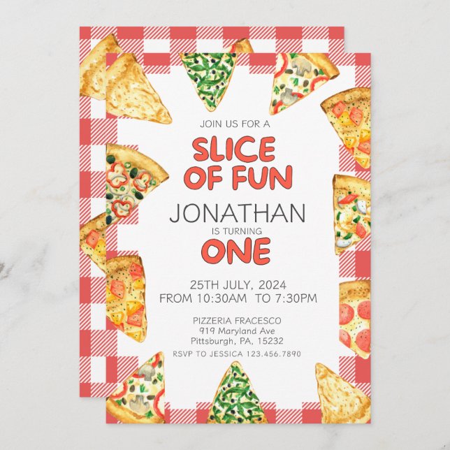 Pizza First Birthday party  Invitation (Front/Back)