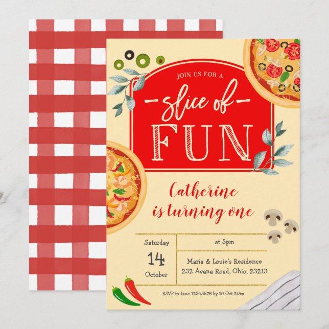 Pizza First Birthday Party Invitation (Front/Back)