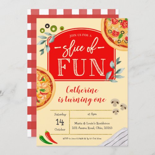Pizza First Birthday Party Invitation