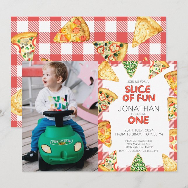 Pizza First Birthday party Photo Invitation (Front/Back)