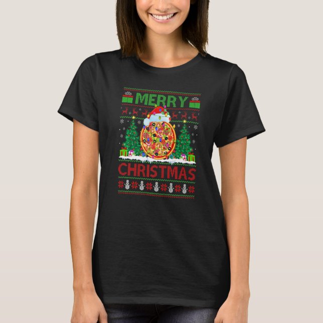 Pizza Food  Xmas Tree Ugly Santa Pizza Christmas T-Shirt (Front)
