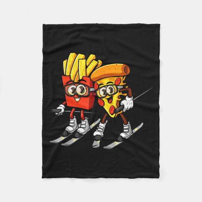 Pizza french fries ski funny skiier fast food fleece blanket (Front)