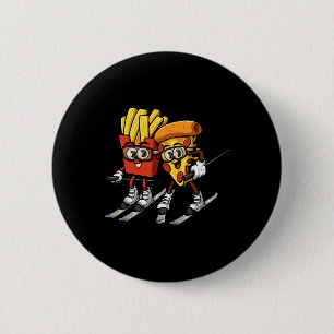 Pizza French Fries Ski Funny Skiier Fast Food Skii Button