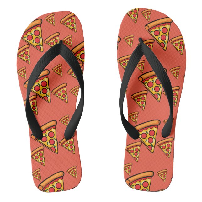 Pizza Friday Design - Adult Flip Flops, Wide Strap Flip Flops (Footbed)