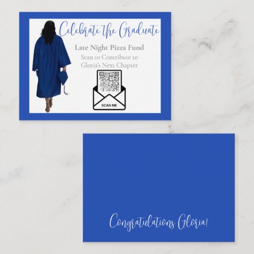 Pizza Fund Graduation QR Code Insert Card | Blue