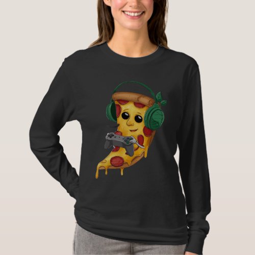 Pizza Gamer Love Play Video Games Funny Controller T_Shirt