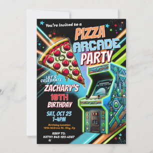 Pizza Gaming Party Invite for Kids