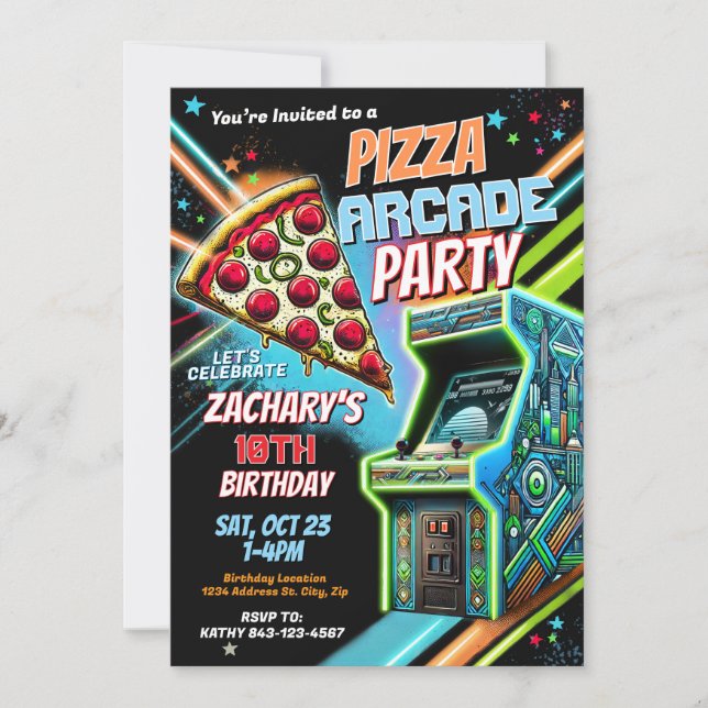 Pizza Gaming Party Invite for Kids (Front)