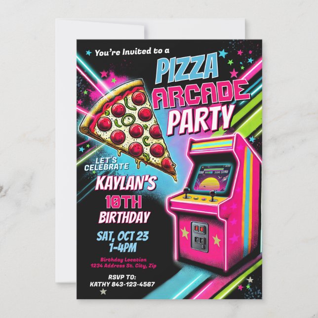 Pizza Gaming Party Invite for Kids (Front)