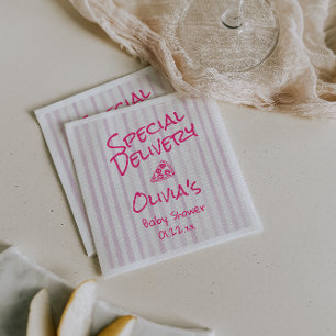 Pizza Hand Drawn Pink Special Delivery Baby Shower Napkins