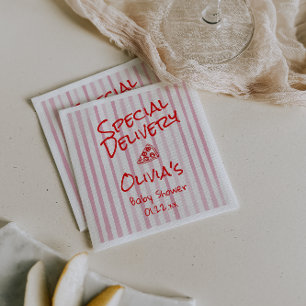Pizza Hand Drawn Red Special Delivery Shower Napkins