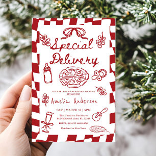 Pizza Hand Drawn Special Delivery Baby Shower Invitation