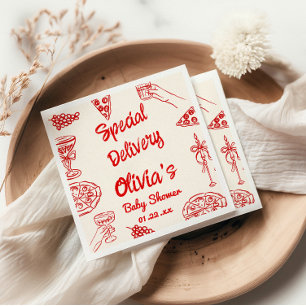 Pizza Hand Drawn Special Delivery Baby Shower Napkins