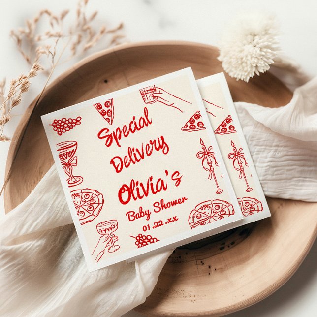 Pizza Hand Drawn Special Delivery Baby Shower Napkins (Creator Uploaded)