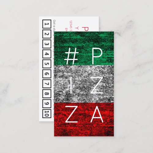 PIZZA hashtag italian flag loyalty punch card